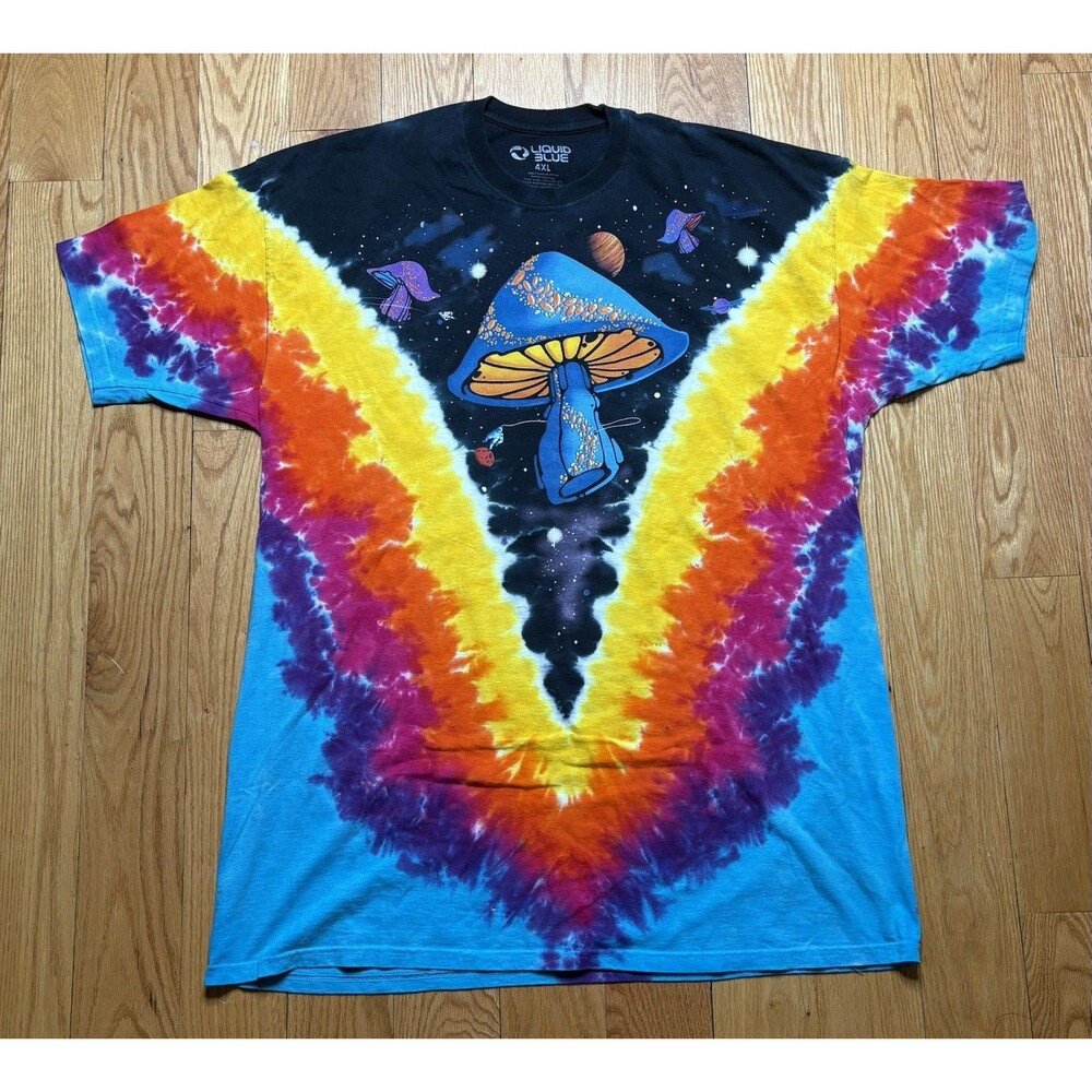 Liquid Blue Tie-Dye Hippie T Shirt Mushrooms Space Psychedelic Mens 4XL